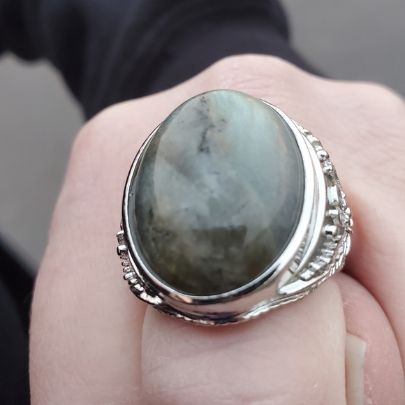 New Men's Labradorite Adjustable 925 Silver Ring. - Picture 11 of 16
